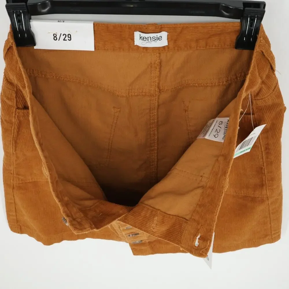 Kensie Skirt Womens 8 Waist 29 Rust Brown Corduroy Button Front Pockets New